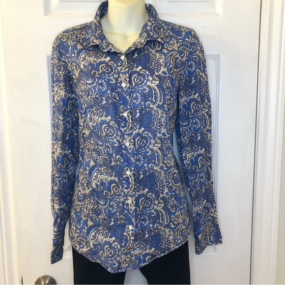 J.crew “The Perfect Shirt” button down shirt, blue floral, medium - Picture 1 of 6